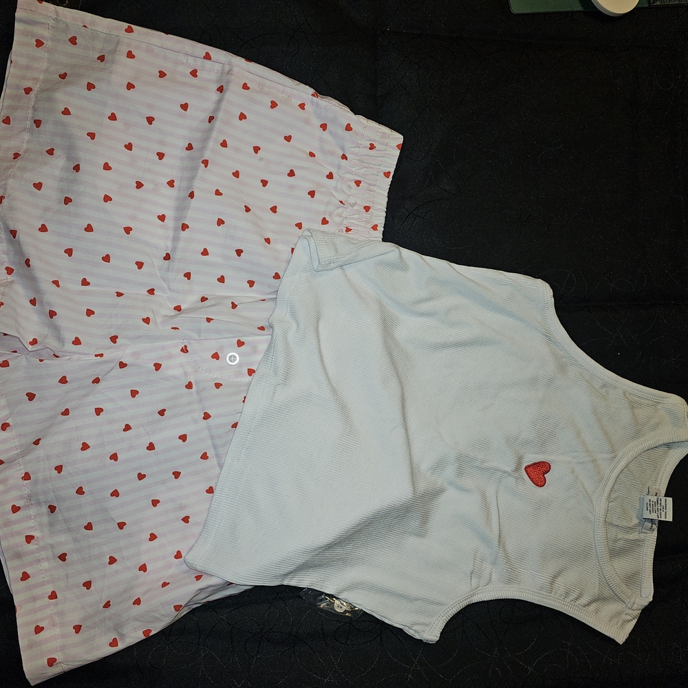 White Pajama Set with Red Heart Accents